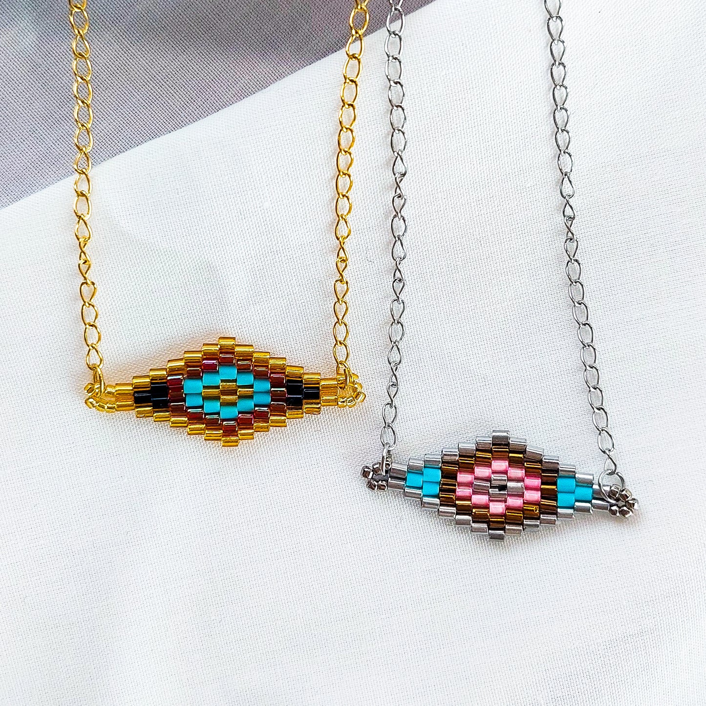 Colar Escapulário Miyuki - Losango - Prata